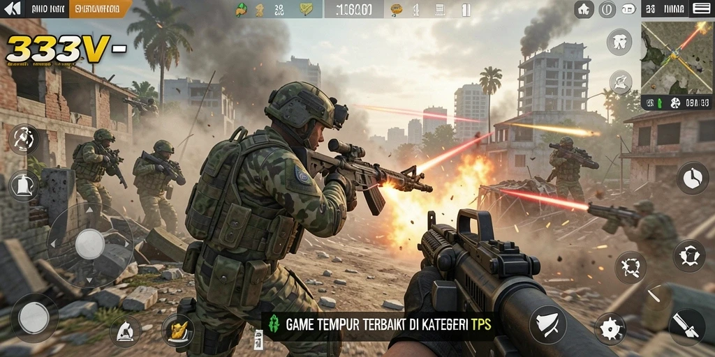 Tampilan gameplay menarik dalam 333V dengan aksi tempur yang intens.