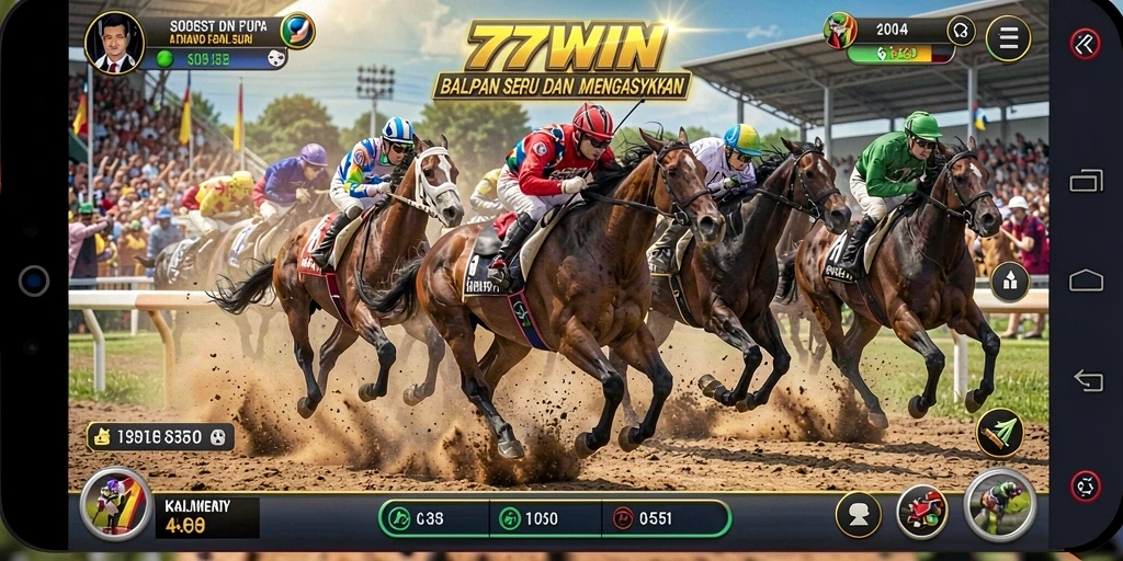Screenshot utama menampilkan aksi balapan intens dalam 77WIN.