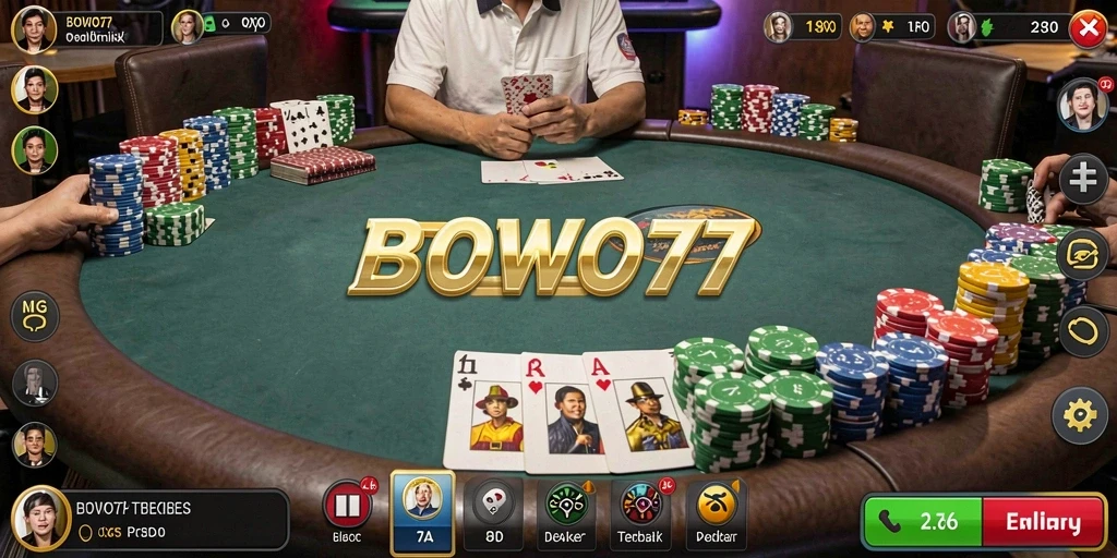 Tampilan screenshot gameplay Poker yang mendebarkan di BOWO77.
