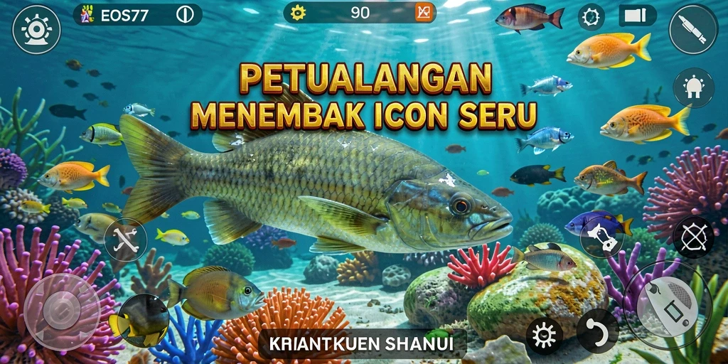 Screenshot gameplay EOS77 menampilkan aksi menembak ikan yang seru.