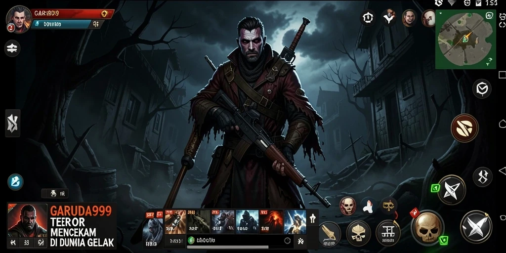 Screenshot utama GARUDA999 menampilkan suasana gameplay mencekam dan menakutkan.