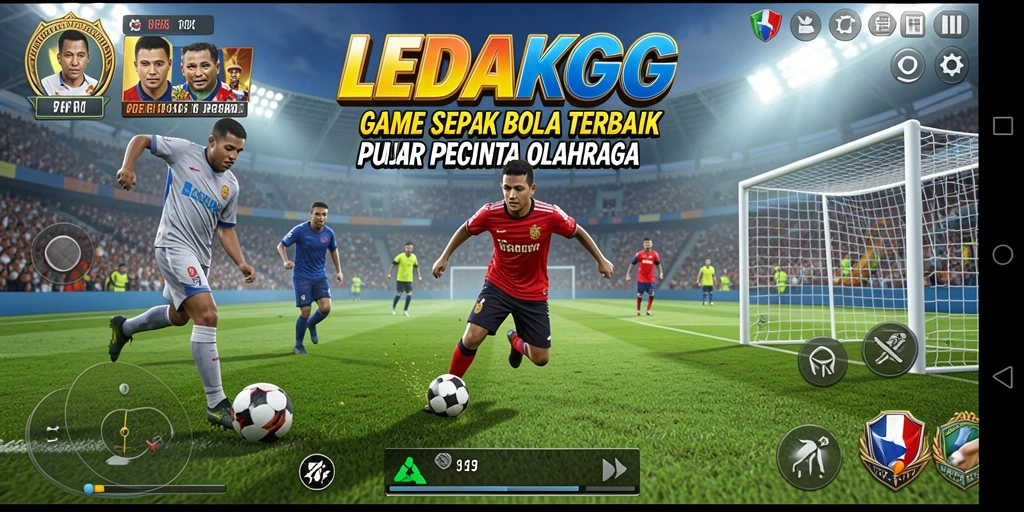 Tampilan gameplay seru dari LEDAKGG dengan aksi sepak bola mendebarkan.