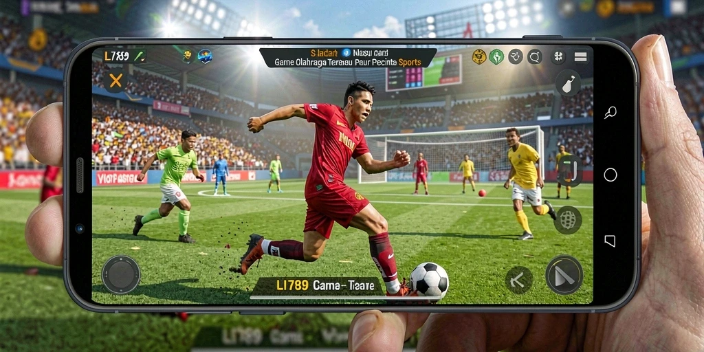Tangkapan layar utama dari game olahraga LI789 menampilkan aksi pertandingan yang seru.