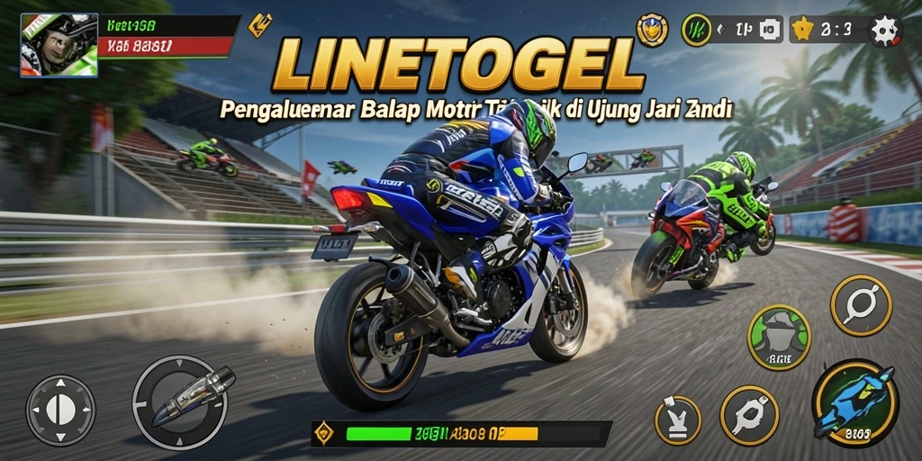 Tampilan gameplay balap motor yang mengasyikkan dan dinamis.