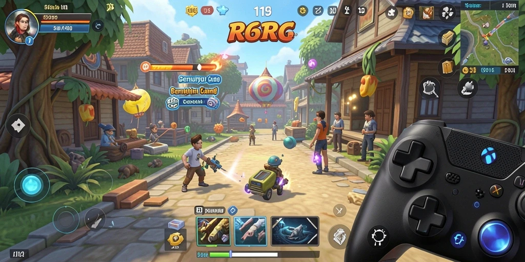 Tampilan permainan R6R6 yang ceria dan interaktif.
