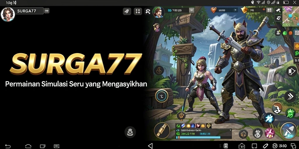 Tampilan gameplay <strong>SURGA77</strong> yang memukau dan interaksi karakter yang dinamis.