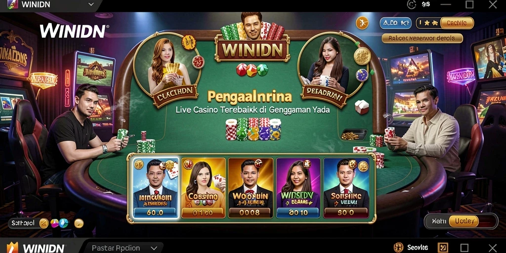Screenshot gameplay WINIDN yang menampilkan dealer dan pemain dalam suasana Live Casino.